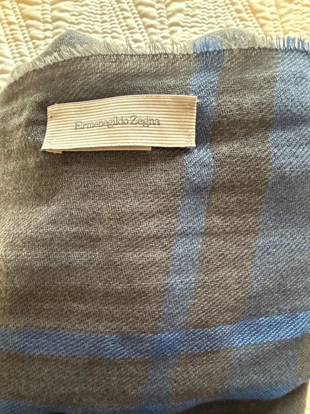 Ermenegildo Zegna Gray Scarf with Blue Stripes made in Italy 55x55